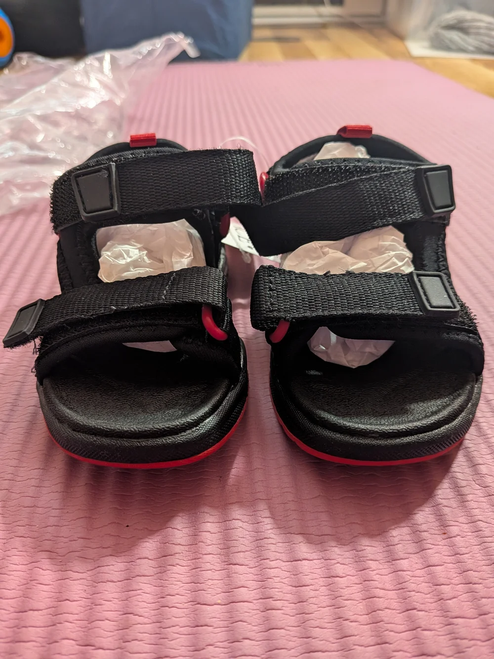 Kids Black & Red Sport Sandals - Adjustable Straps